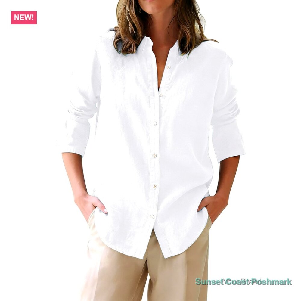 Cotton Oxford Button Down Shirt Long Sleeve Wrinkle Free Blouse